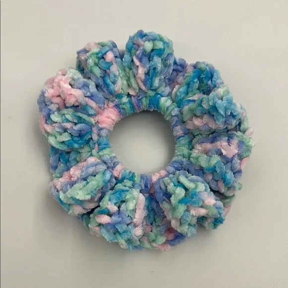 🧩 Blues and Pink Stitch Inspired Scrunchies - Set of 2 - Picture 2 of 5